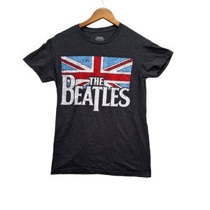 The Beatles British Flag T-Shirt Gray 2019 Record Band Lennon Apple Records sz S